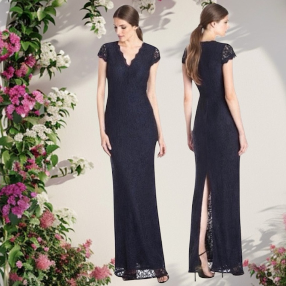 Vintage Lace Dress Long Formal 90s Y2K Style Wiggle Maxi Navy Blue Size 2